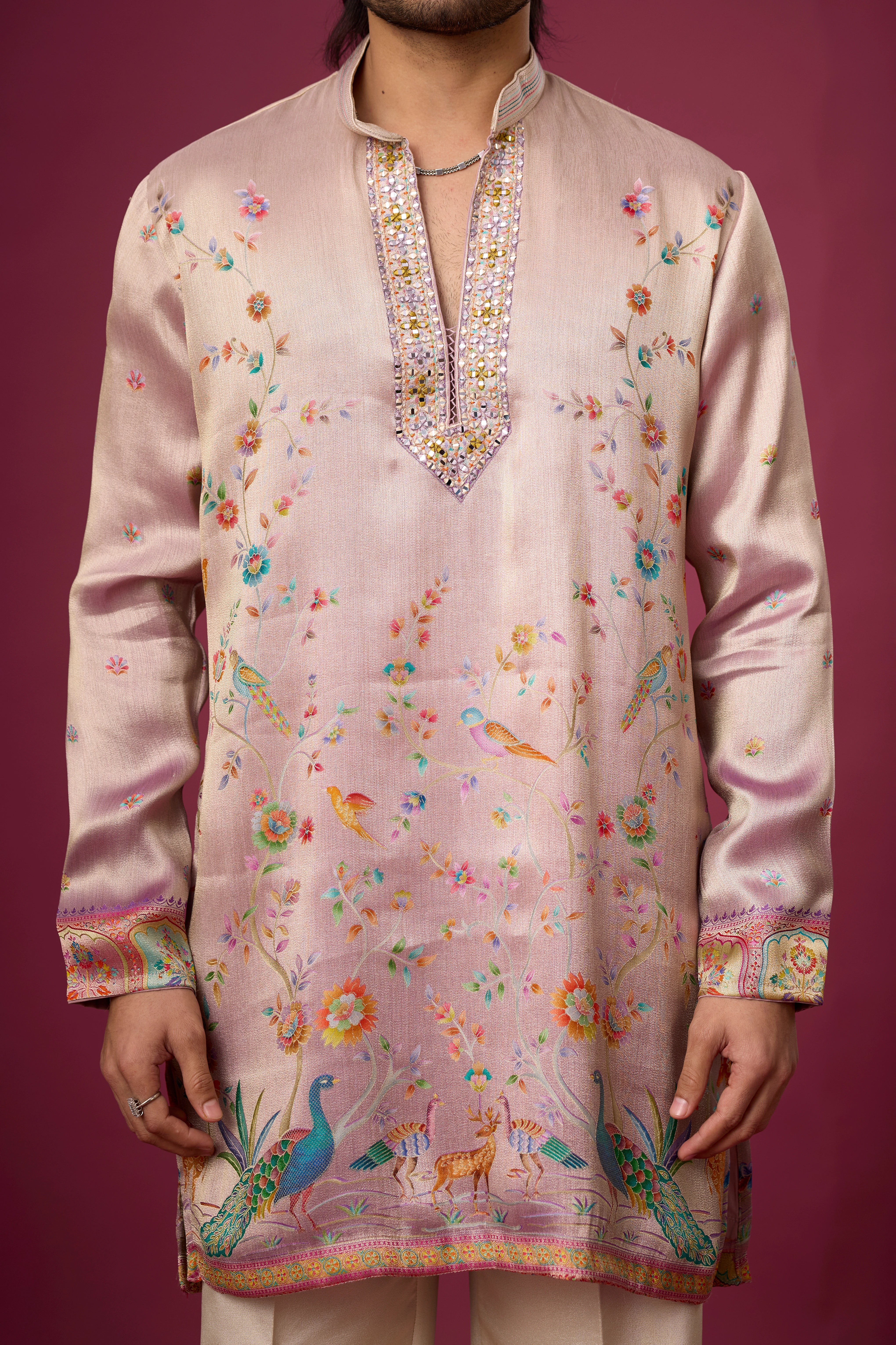 Blush Pink Peacock Heritage Kurta Set