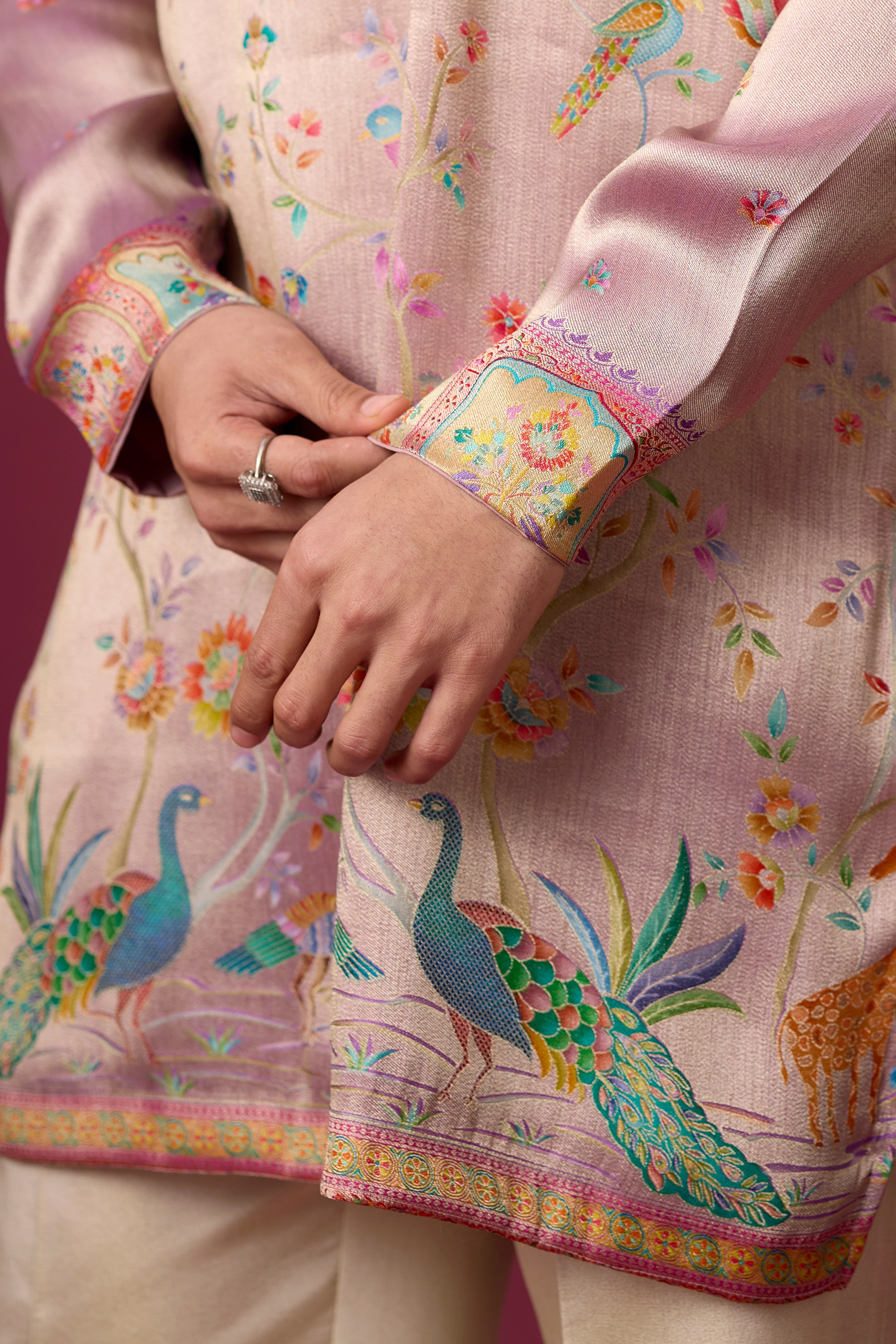Blush Pink Peacock Heritage Kurta Set