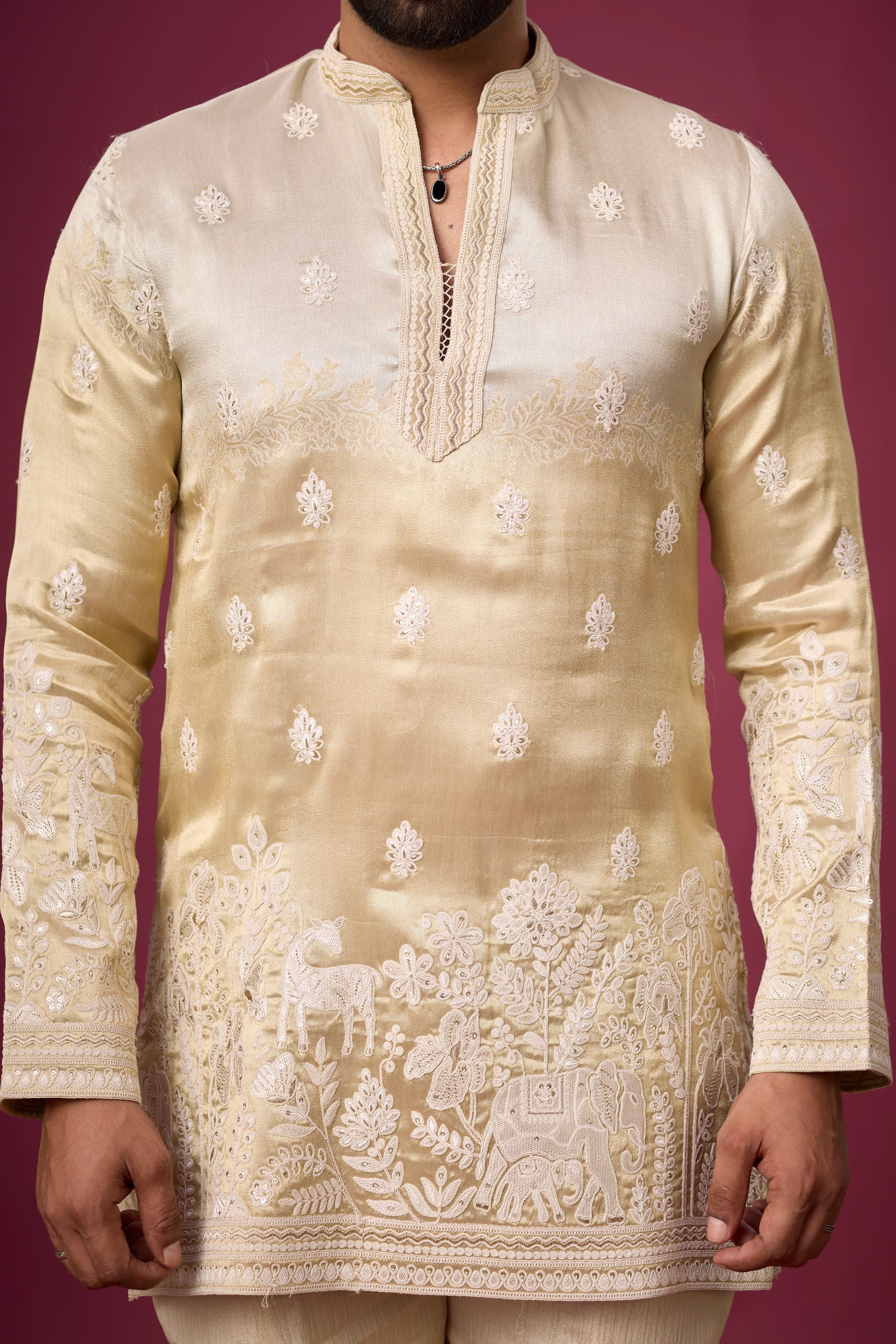 Champagne Ivory Heritage Floral Kurta Set