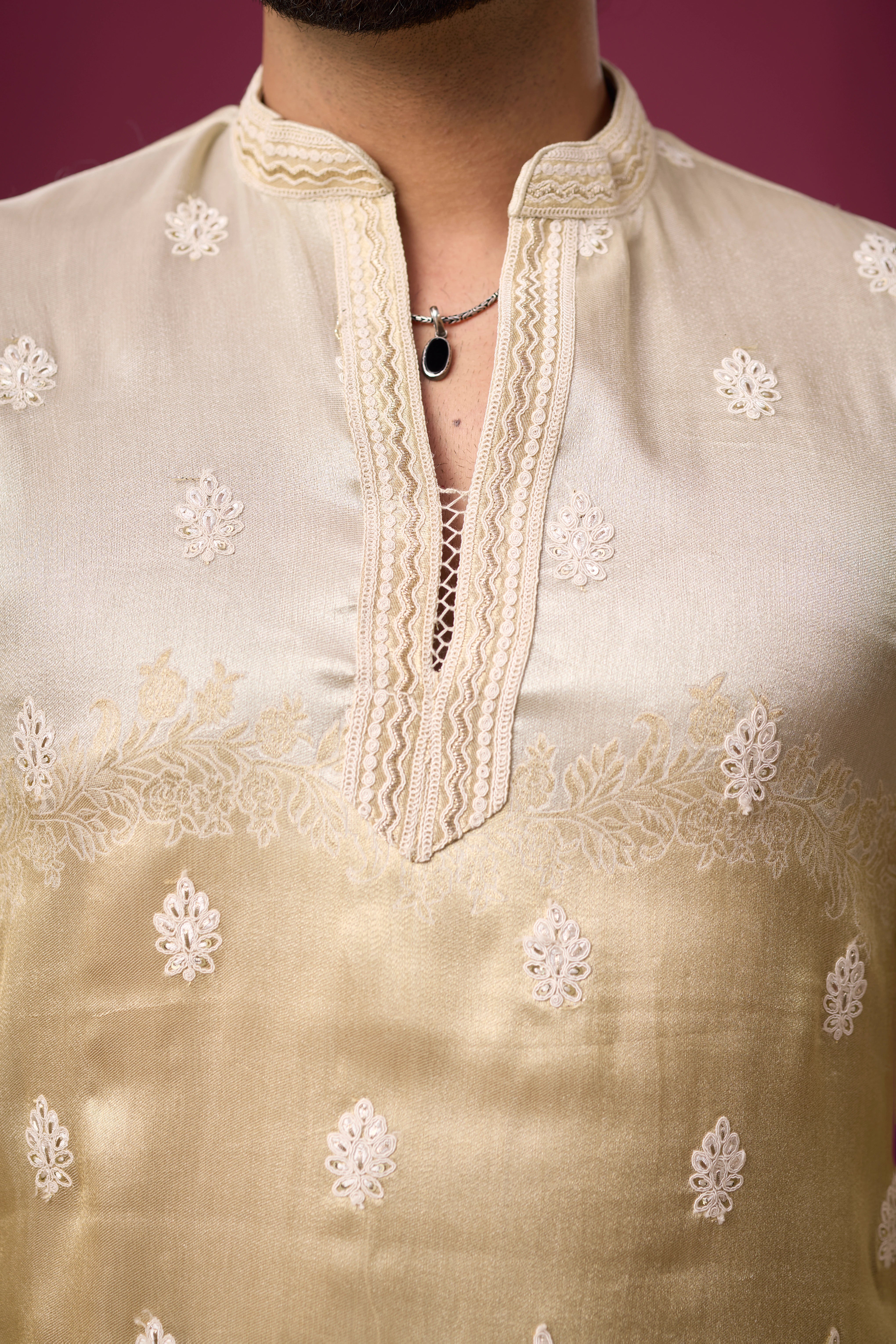 Champagne Ivory Heritage Floral Kurta Set