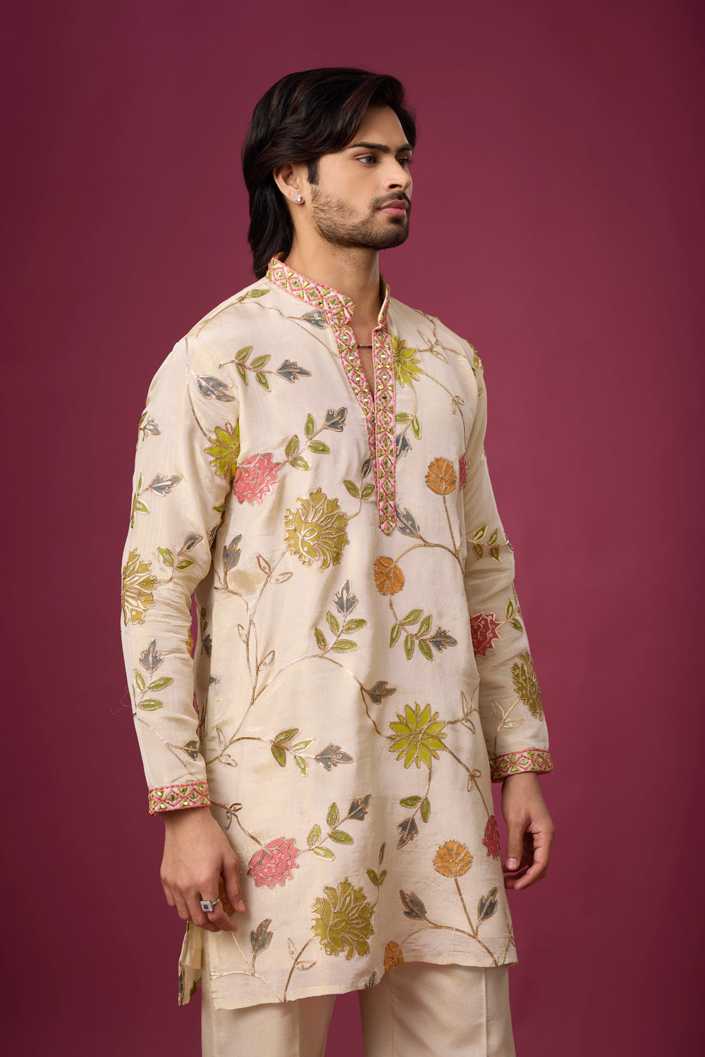 Buy Ivory Botanical Bloom Kurta Set for Men Online India | Mahavir NX