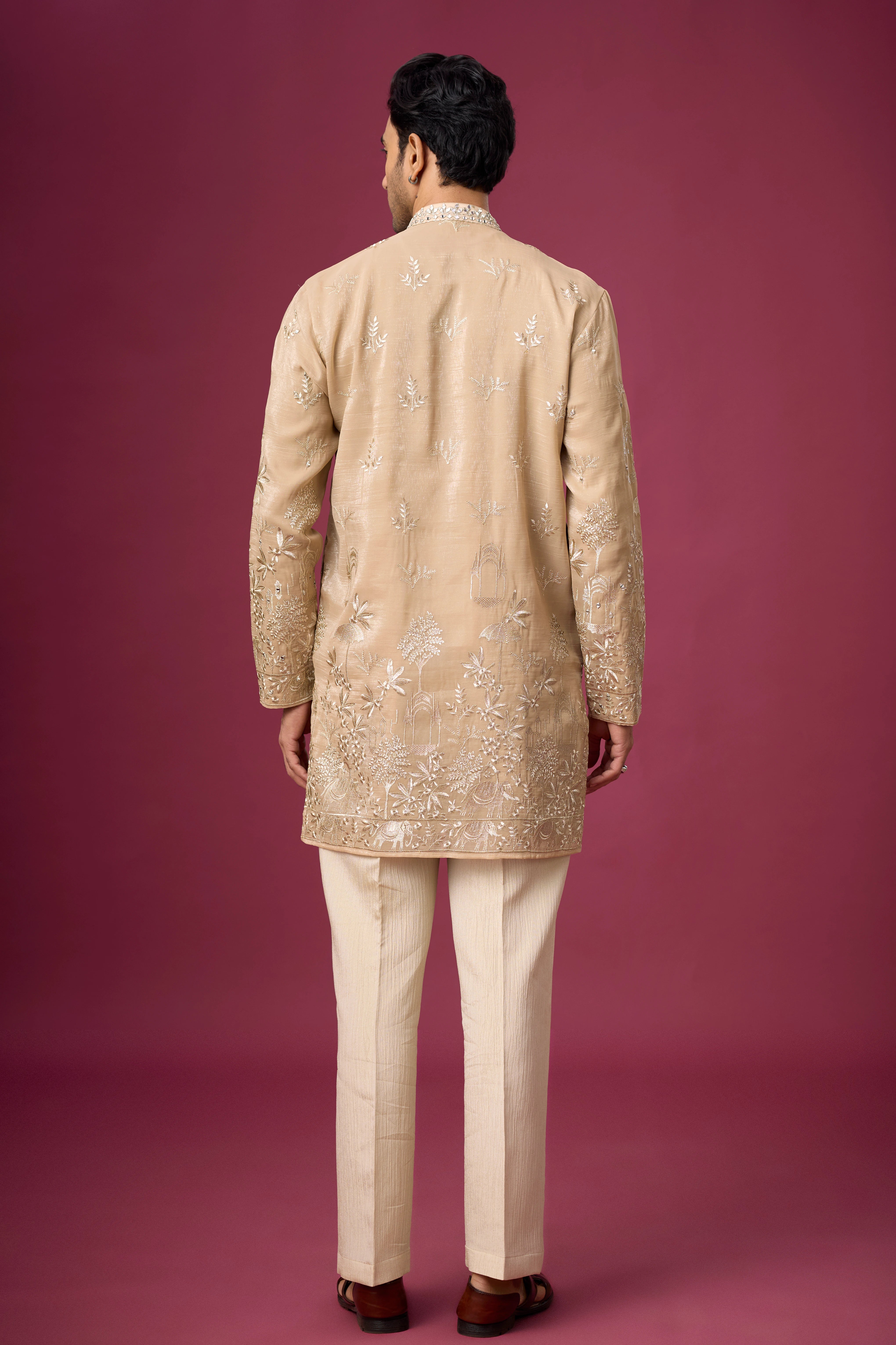 Champagne Beige Mirrorwork Heritage Kurta Set
