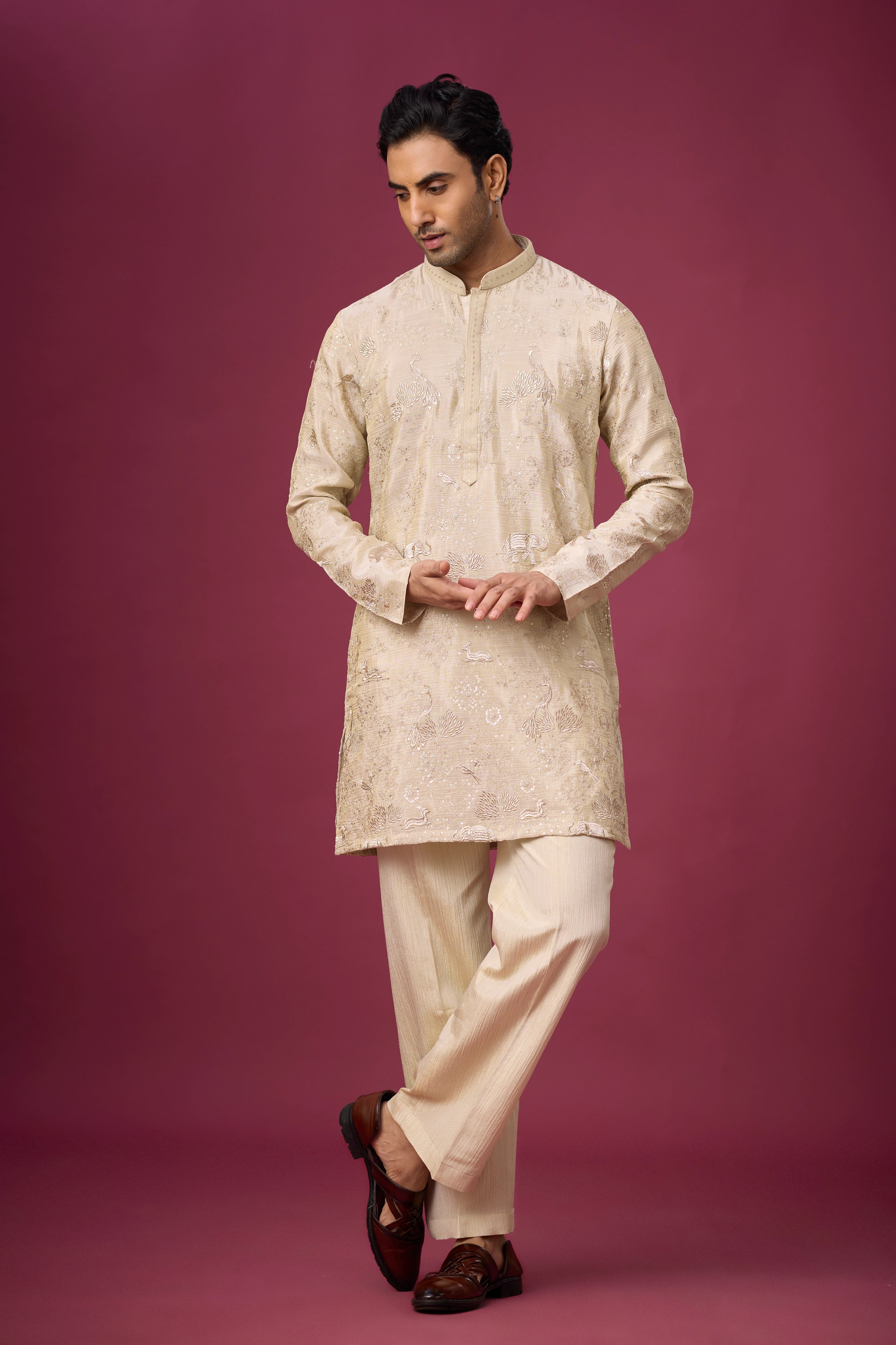 Premium Ethnic Wear for Men – Peacock Motif Kurta Set Online | Mahavir NX