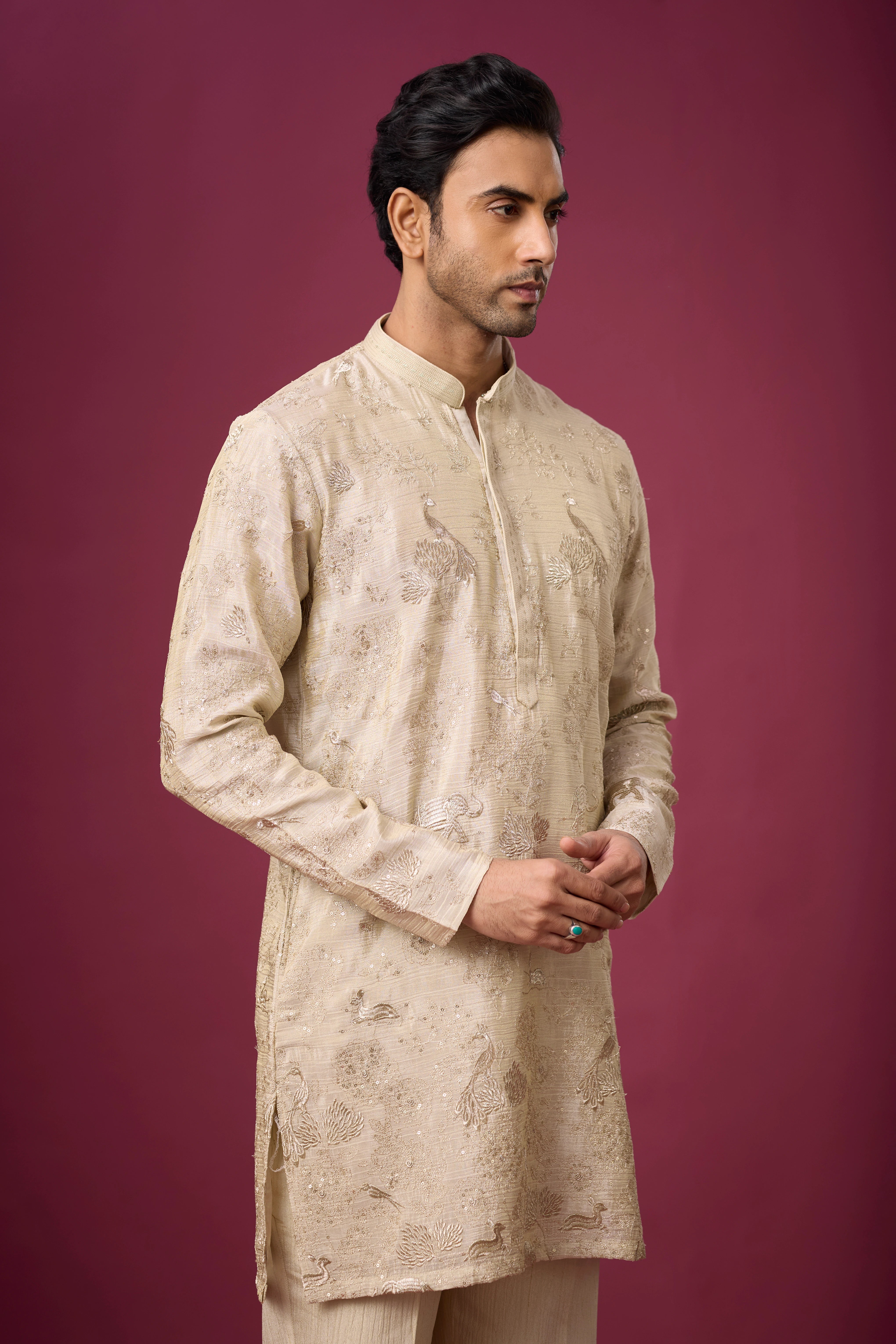 Buy Premium Peacock Motif Kurta Set for Men Online India | Mahavir NX