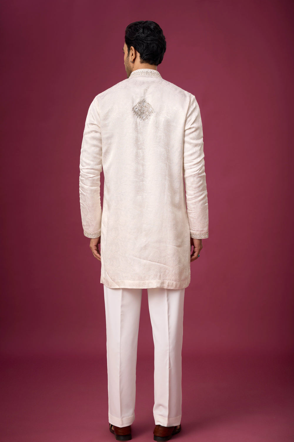 Regal Ivory Pearl Kurta Pajama Set – Front View | Mahavir NX