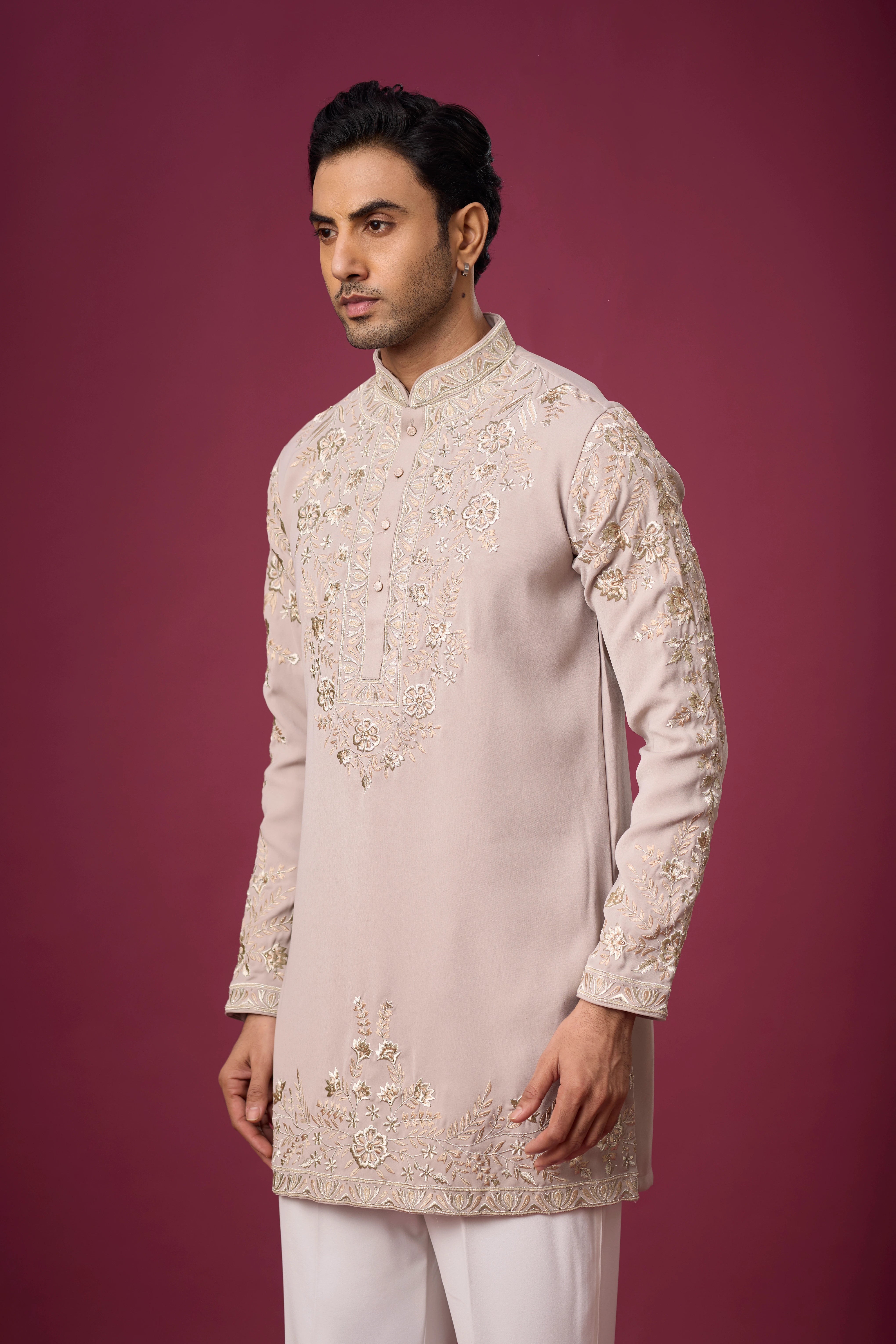 Mandarin Collar Floral Vertical Panel Kurta – Wedding Wear | Mahavir NX