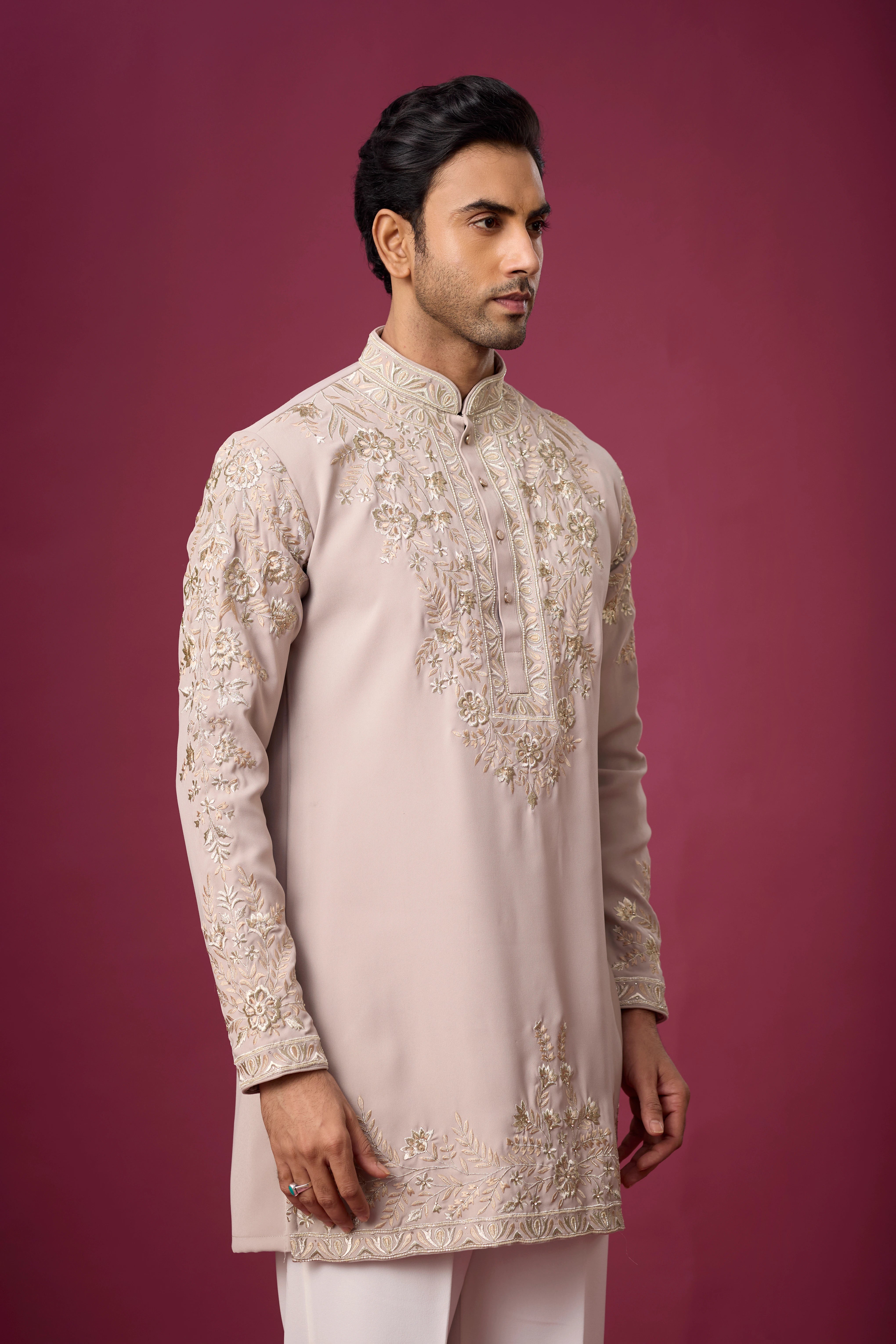 Buy Blush Pearl Embroidered Kurta Set for Men Online India | Mahavir NX