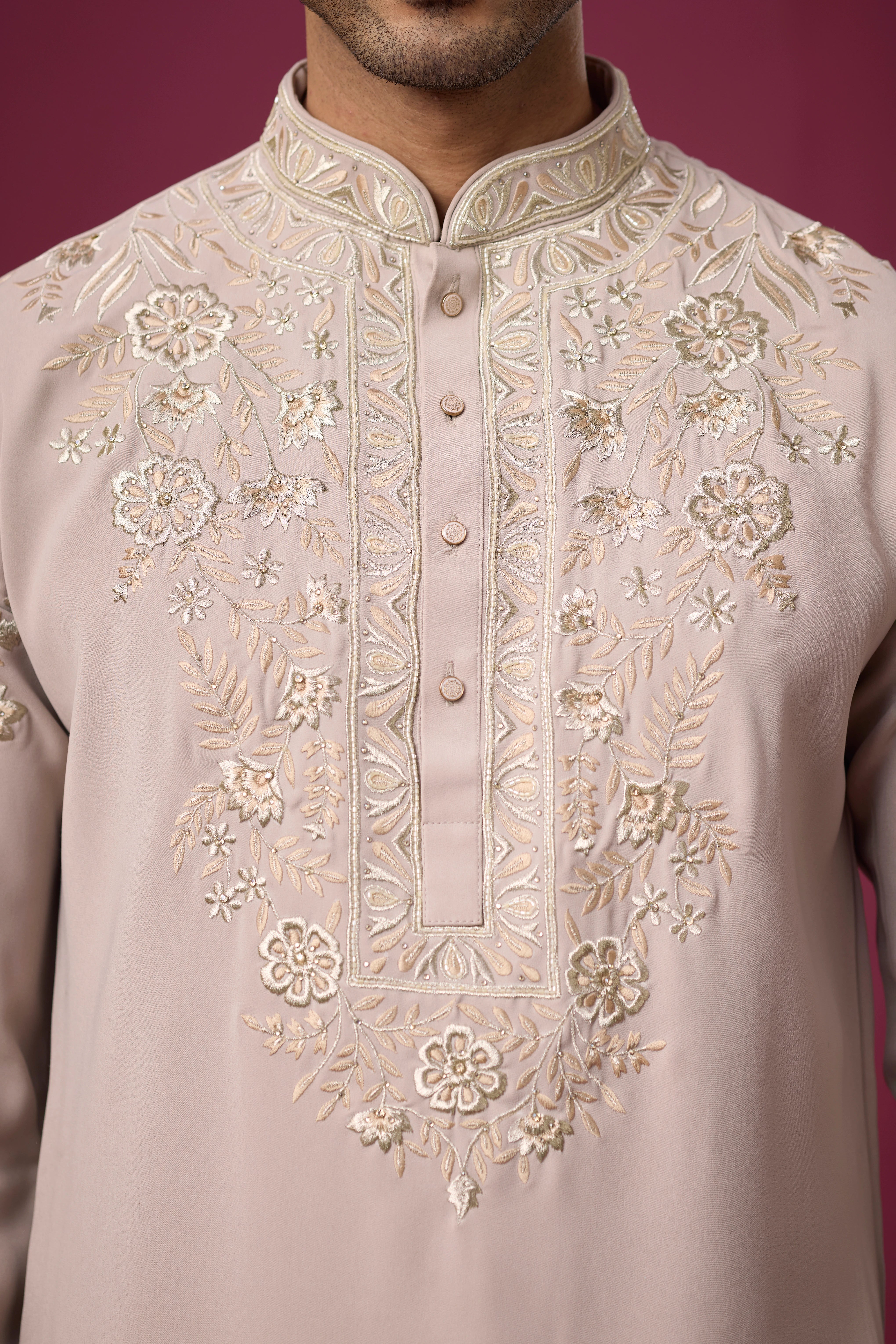Premium Blush Embroidered Hem Border Ethnic Kurta – Side View | Mahavir NX