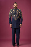 Midnight Regal Gold Vine Embroidered Indo-Western Set