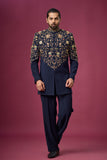Midnight Regal Gold Vine Embroidered Indo-Western Set