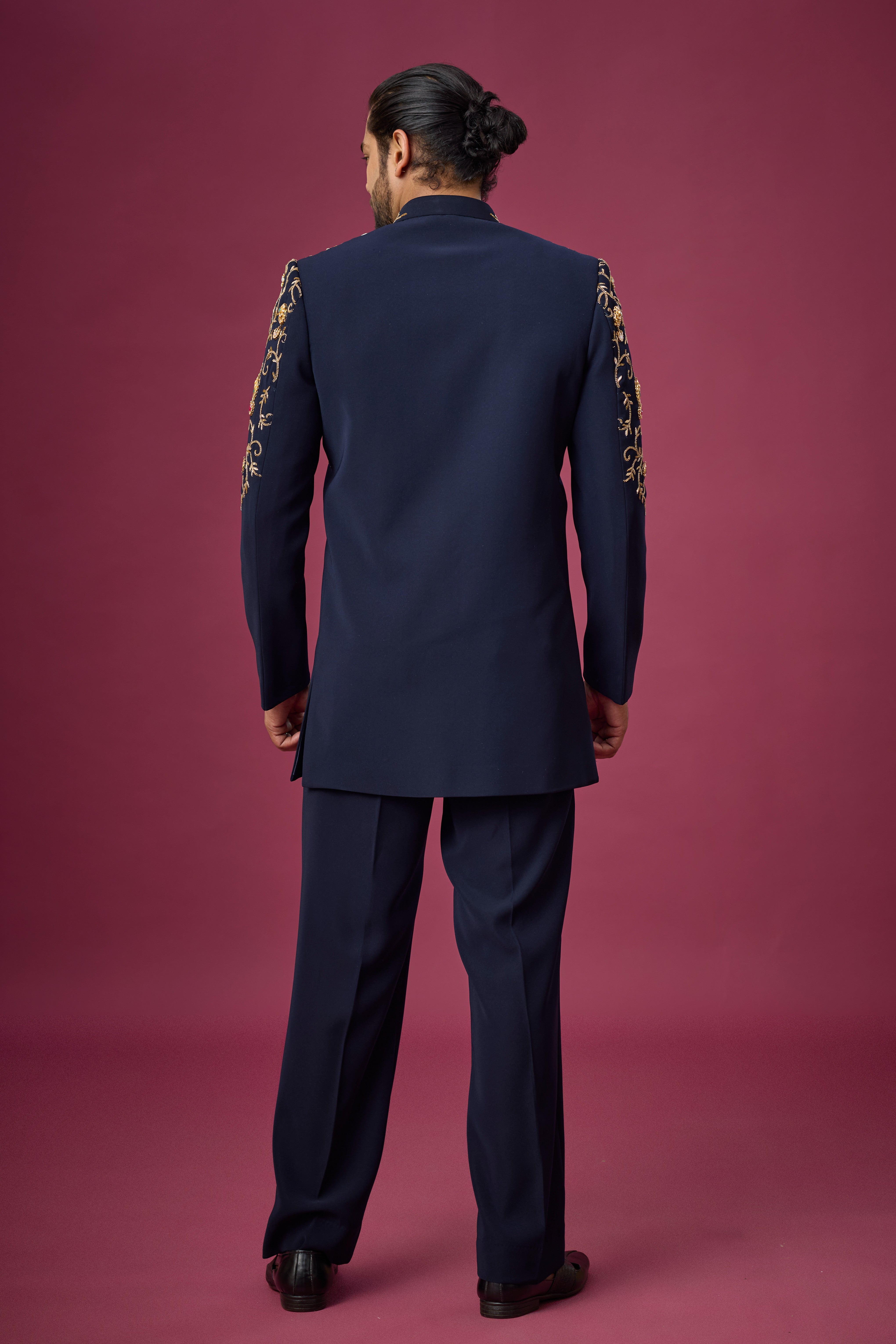 Midnight Regal Gold Vine Embroidered Indo-Western Set