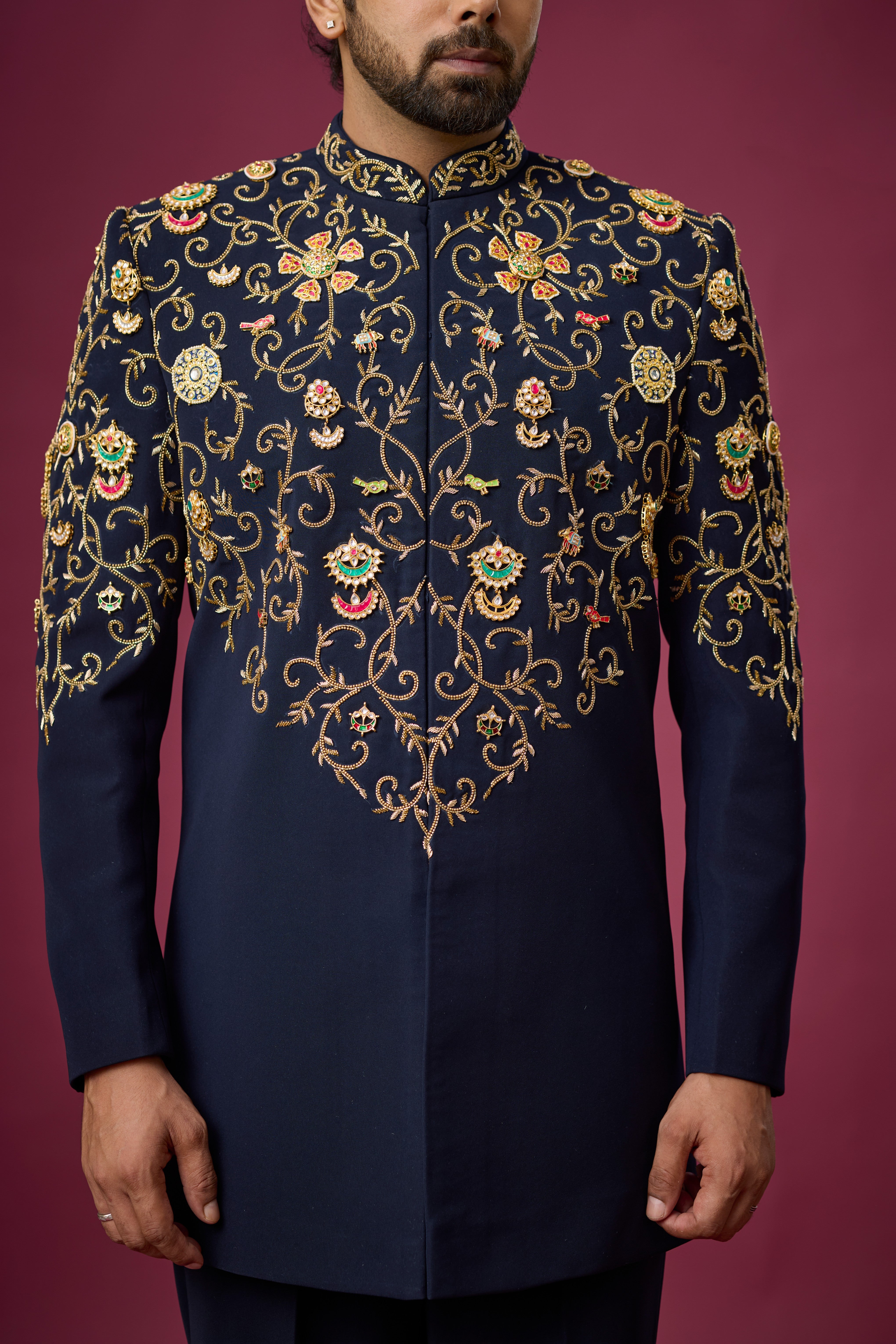 Midnight Regal Gold Vine Embroidered Indo-Western Set