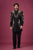 Midnight Gold Regal Drape Embroidered Indo-Western Set
