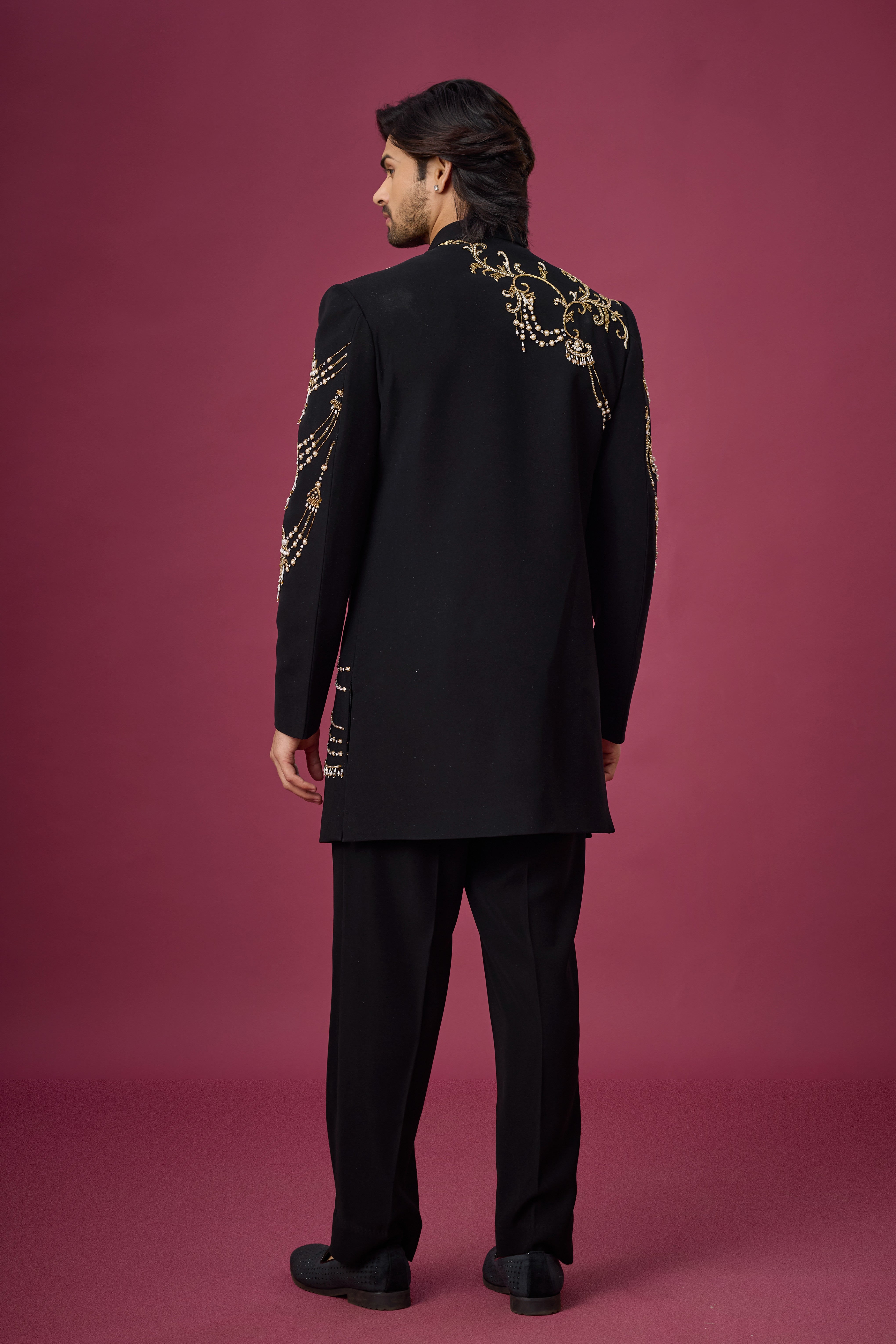 Midnight Gold Regal Drape Embroidered Indo-Western Set