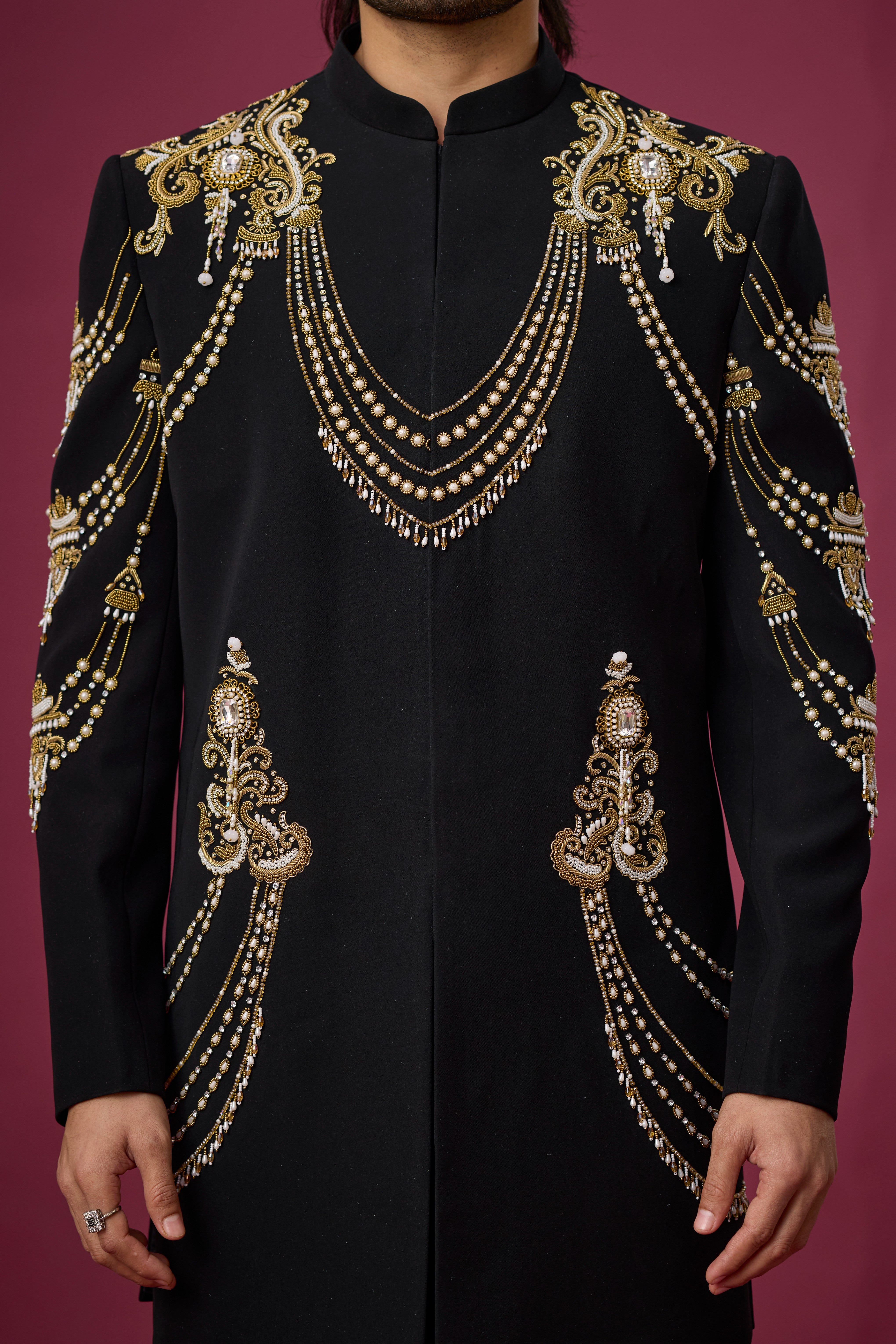 Midnight Gold Regal Drape Embroidered Indo-Western Set