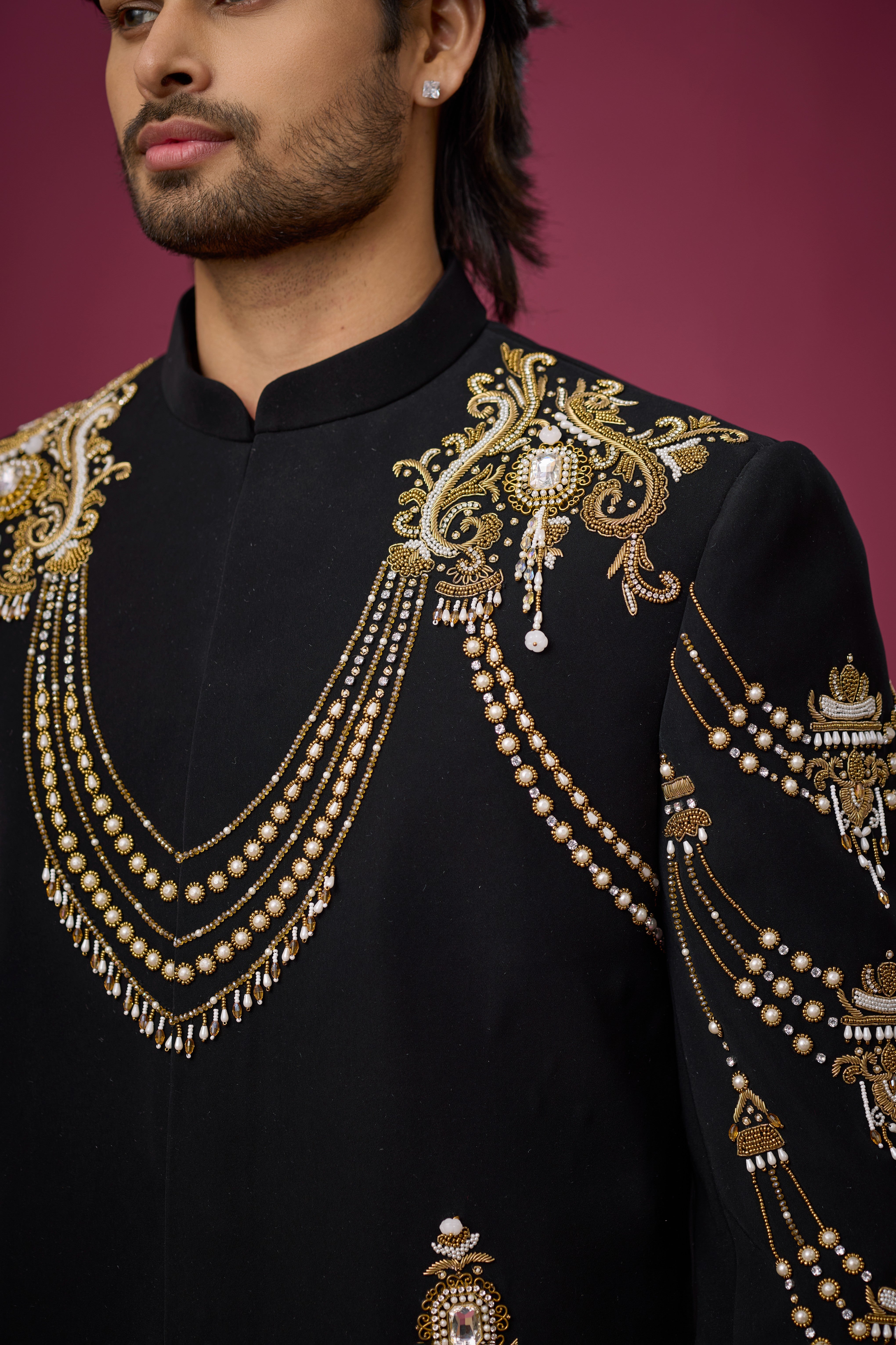 Midnight Gold Regal Drape Embroidered Indo-Western Set