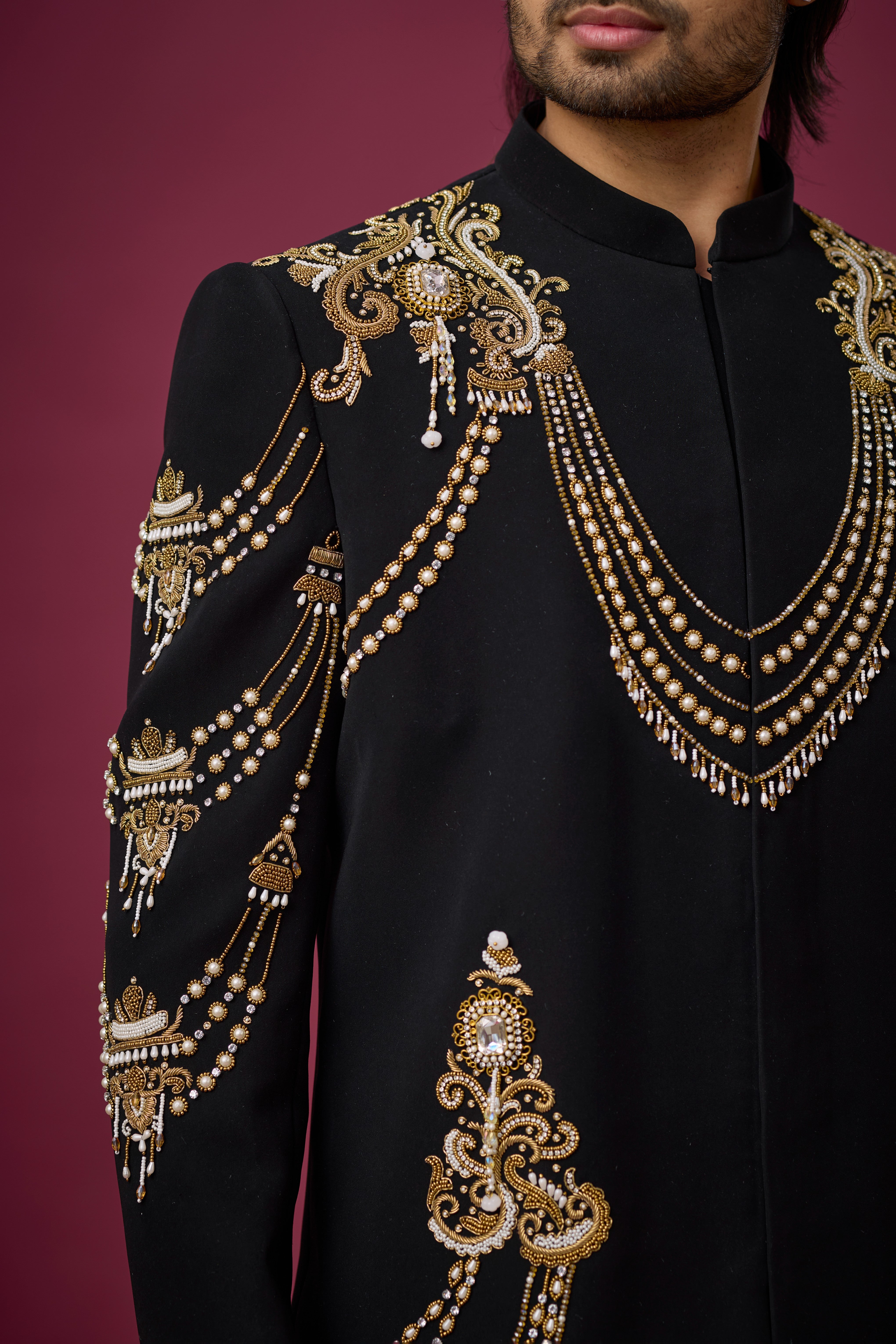 Midnight Gold Regal Drape Embroidered Indo-Western Set