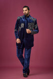 Midnight Navy Velvet Embroidered Indo-Western Set
