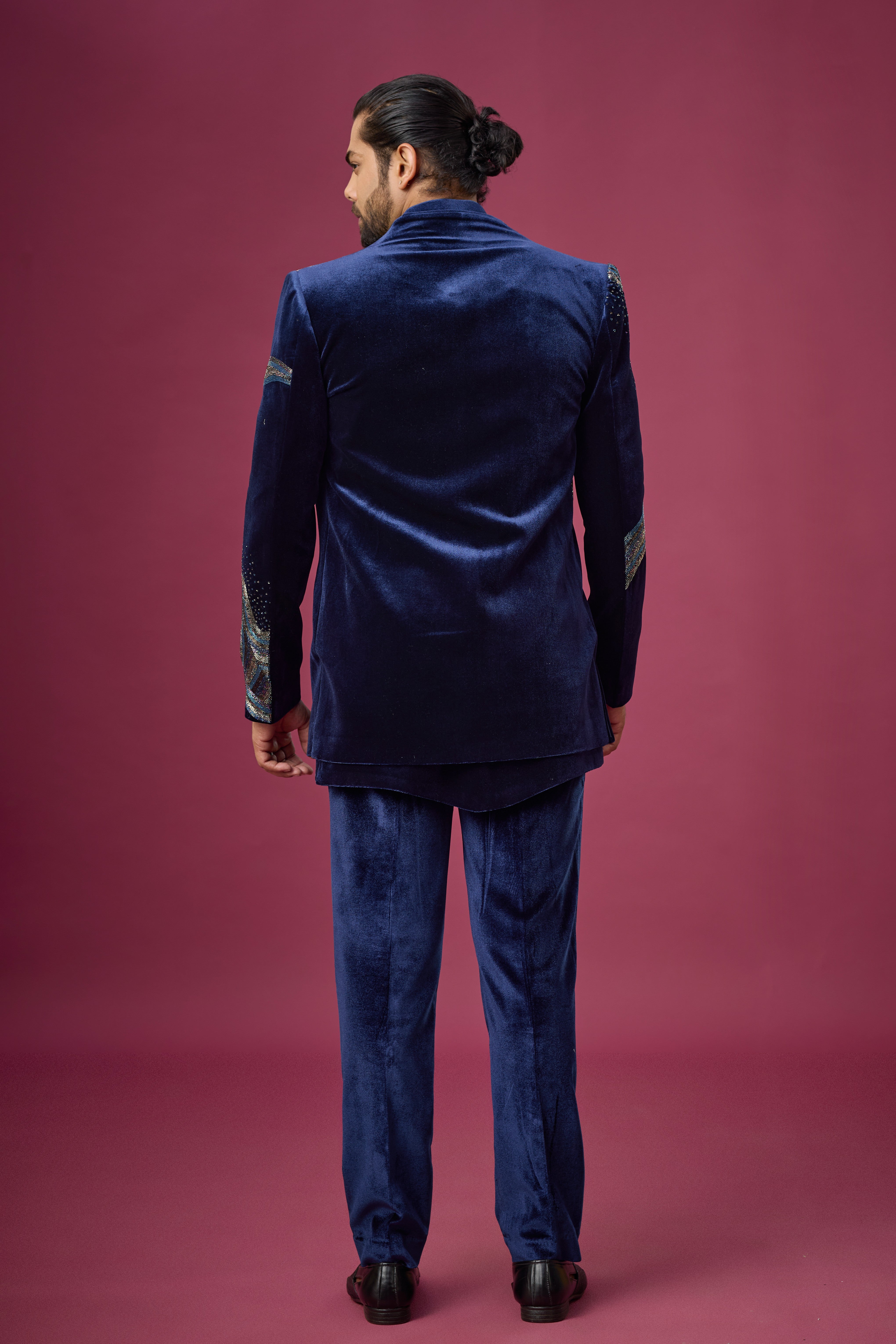 Midnight Navy Velvet Embroidered Indo-Western Set