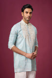 Buy Aqua Heritage Embroidered Kurta Set for Men Online India | Mahavir NX