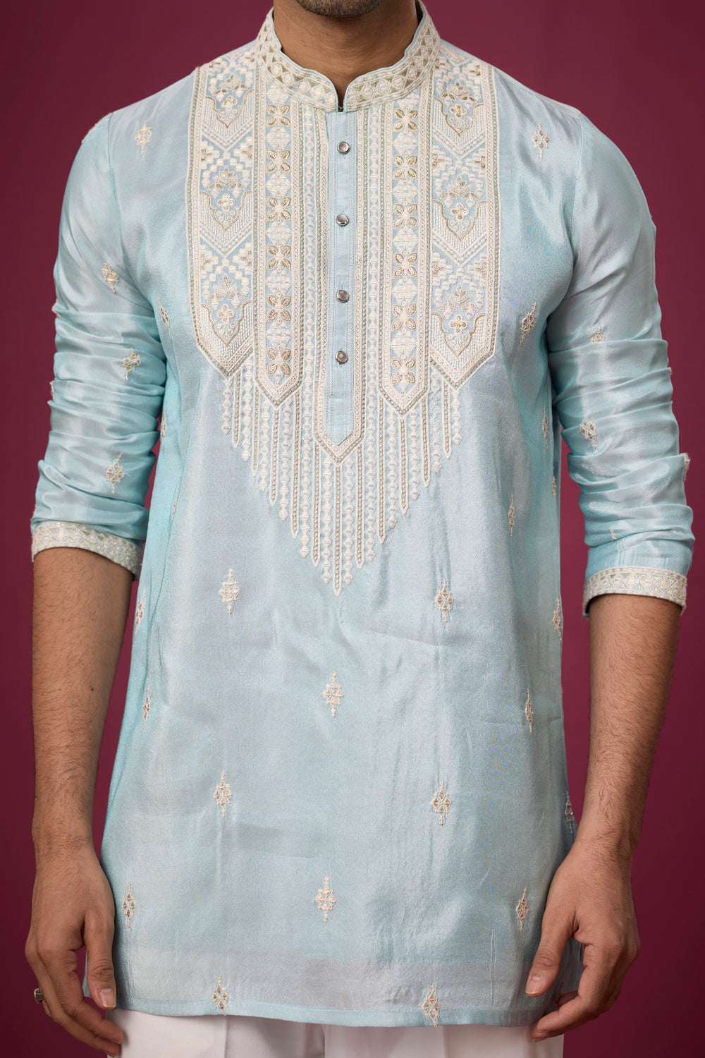 Affordable Aqua Heritage Ethnic Kurta Set for Men – Full Length View | Mahavir NX