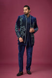 Midnight Navy Botanical Embroidered Indo-Western Set
