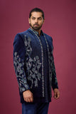 Midnight Navy Botanical Embroidered Indo-Western Set