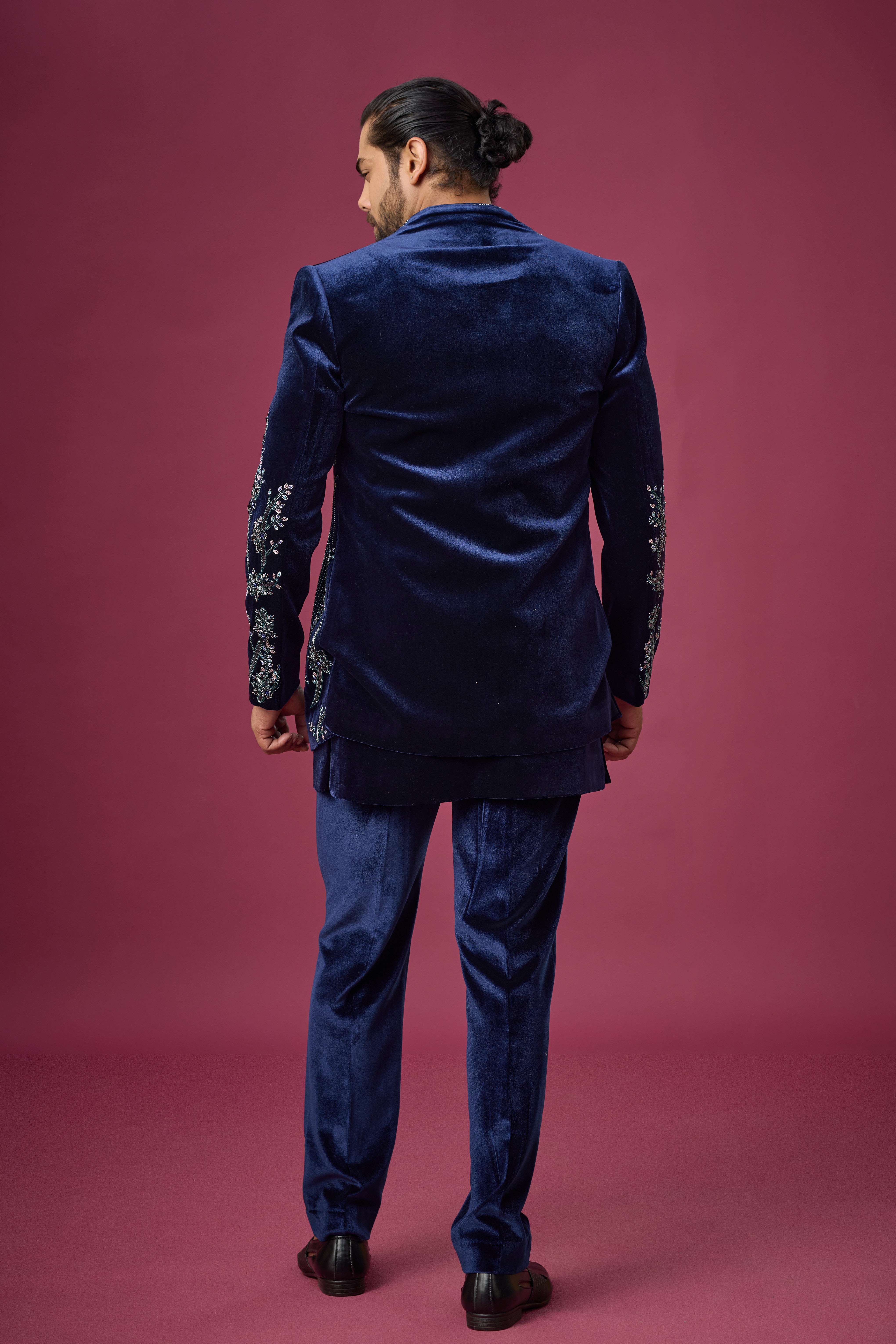 Midnight Navy Botanical Embroidered Indo-Western Set