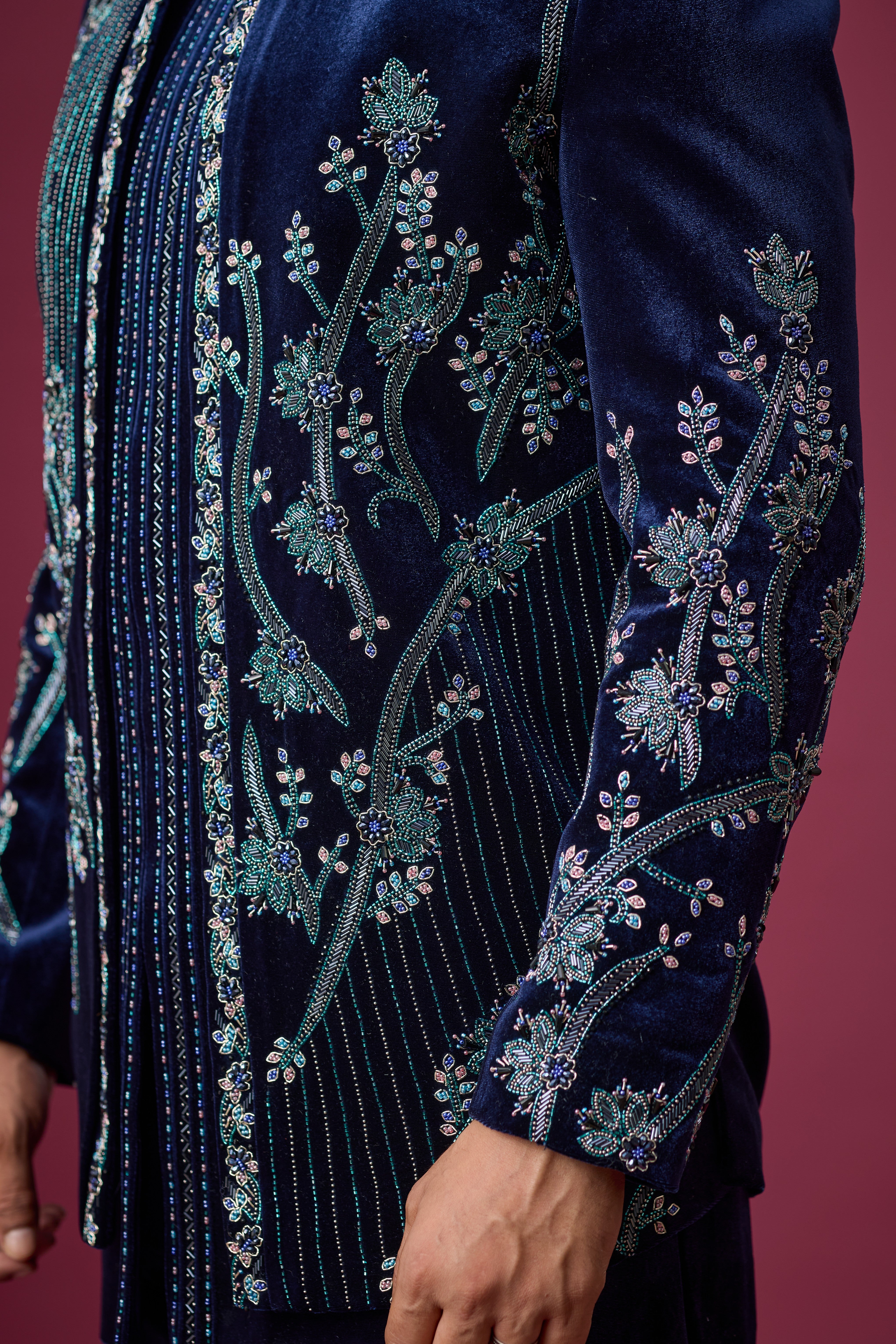 Midnight Navy Botanical Embroidered Indo-Western Set