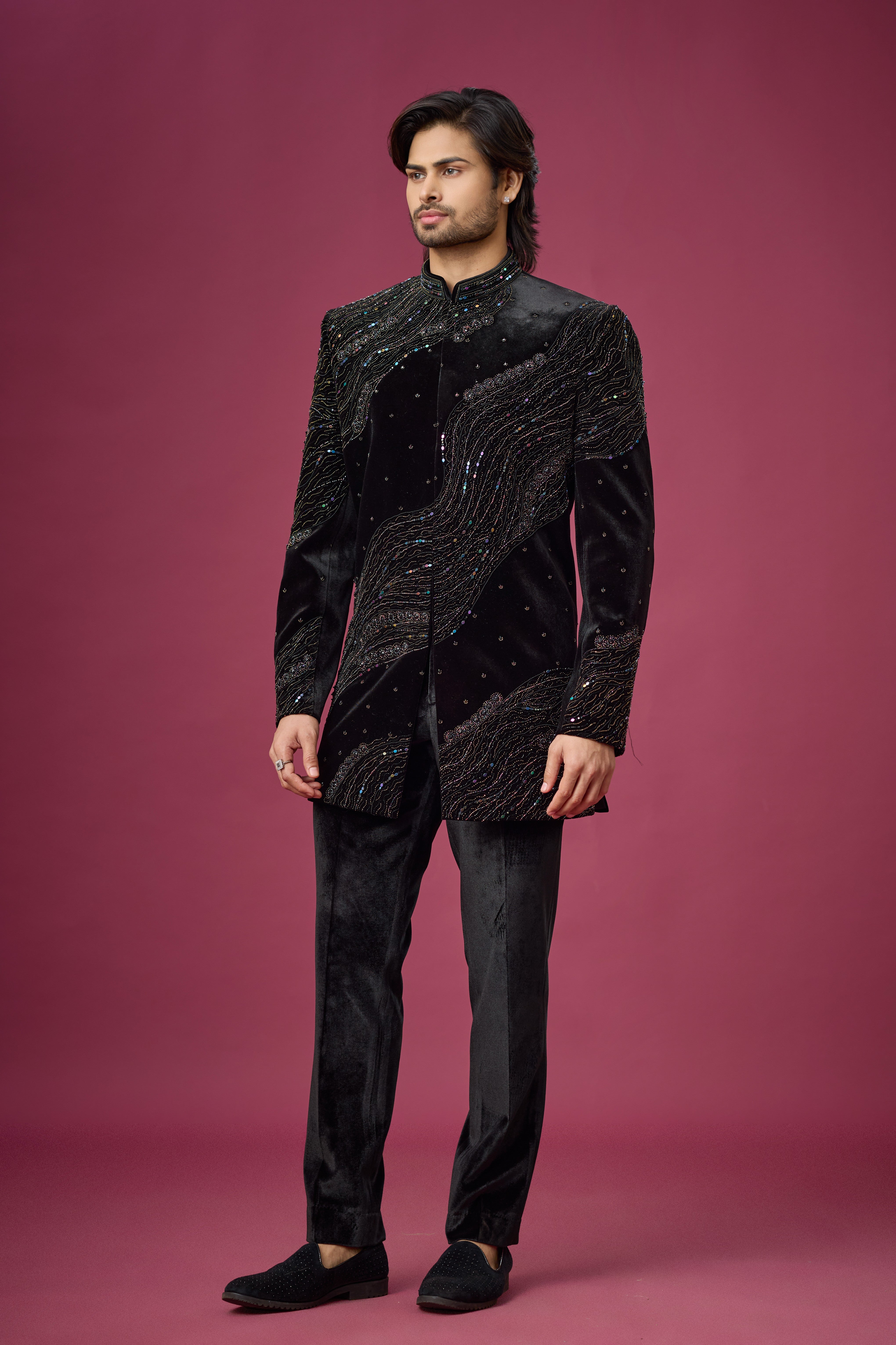 Midnight Noir Wave Embroidered Indo-Western Set