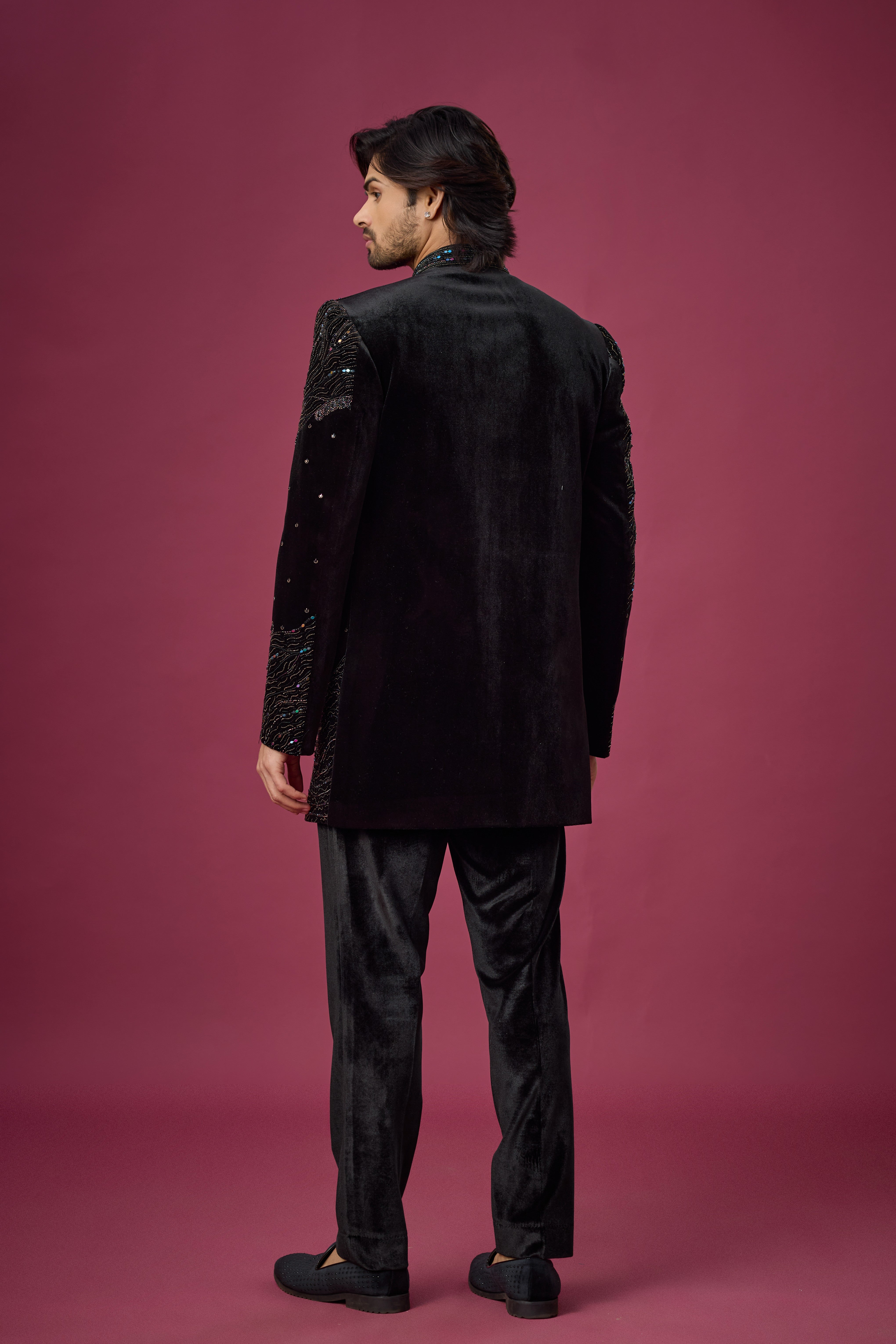 Midnight Noir Wave Embroidered Indo-Western Set