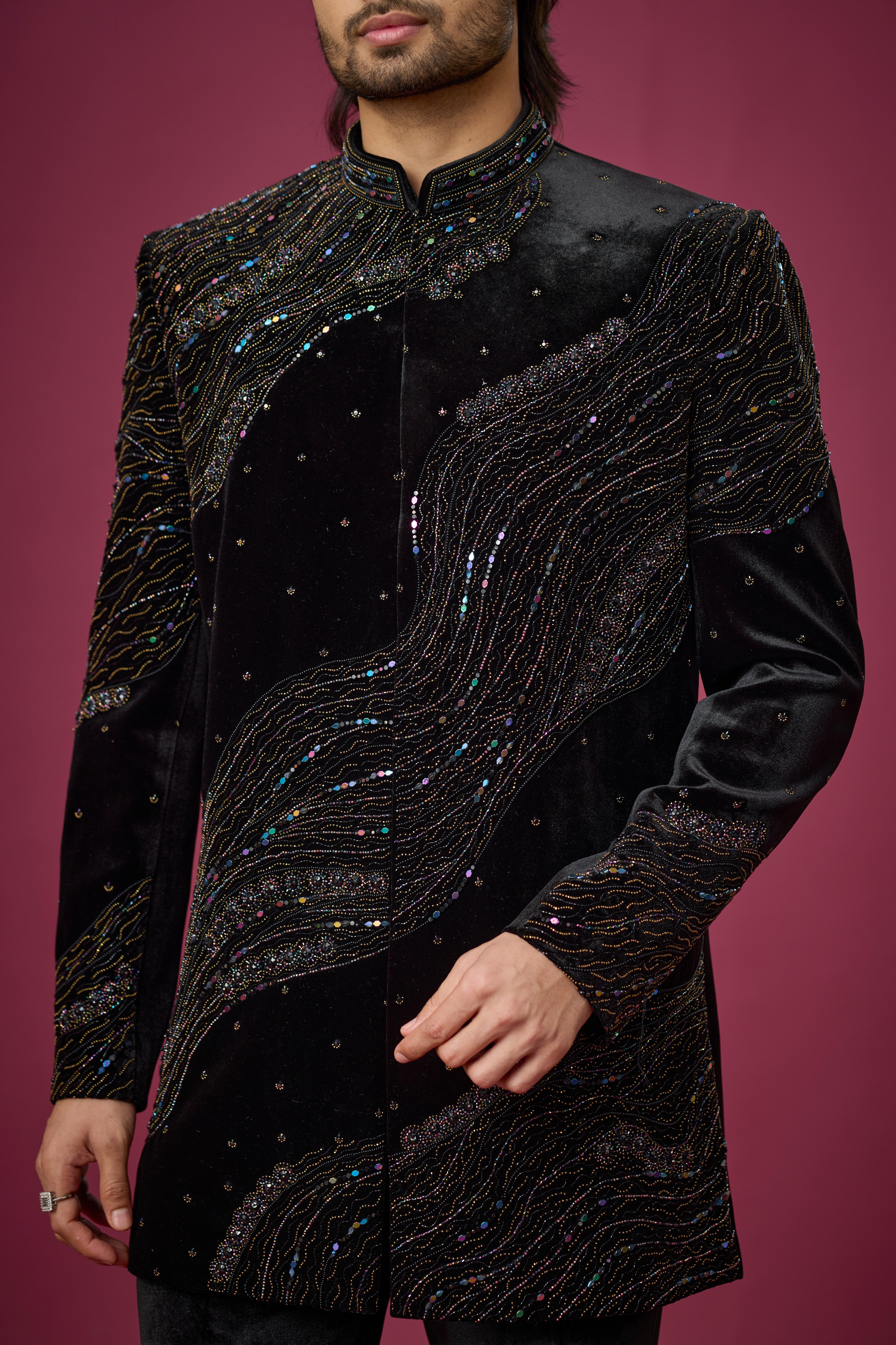 Midnight Noir Wave Embroidered Indo-Western Set
