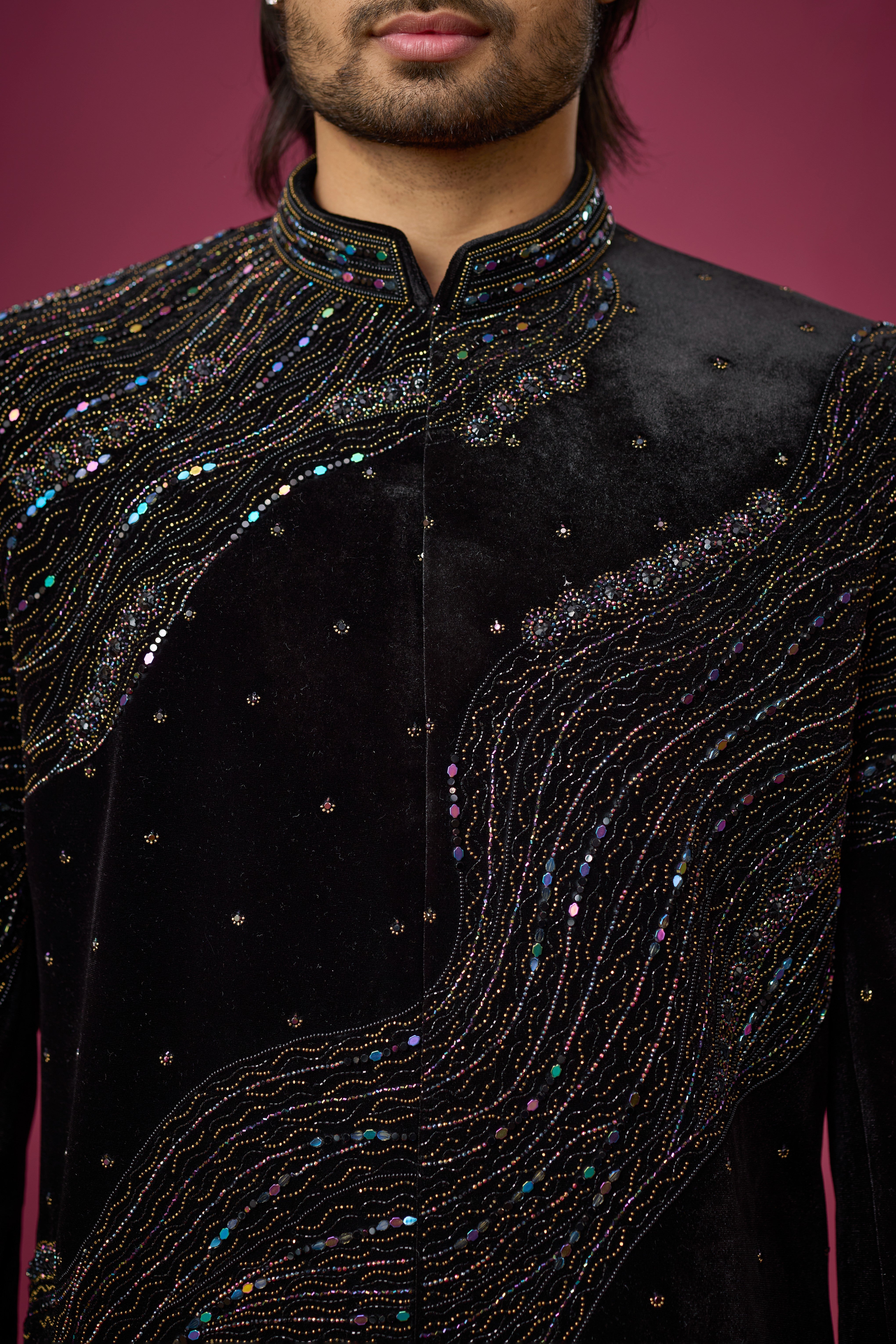 Midnight Noir Wave Embroidered Indo-Western Set