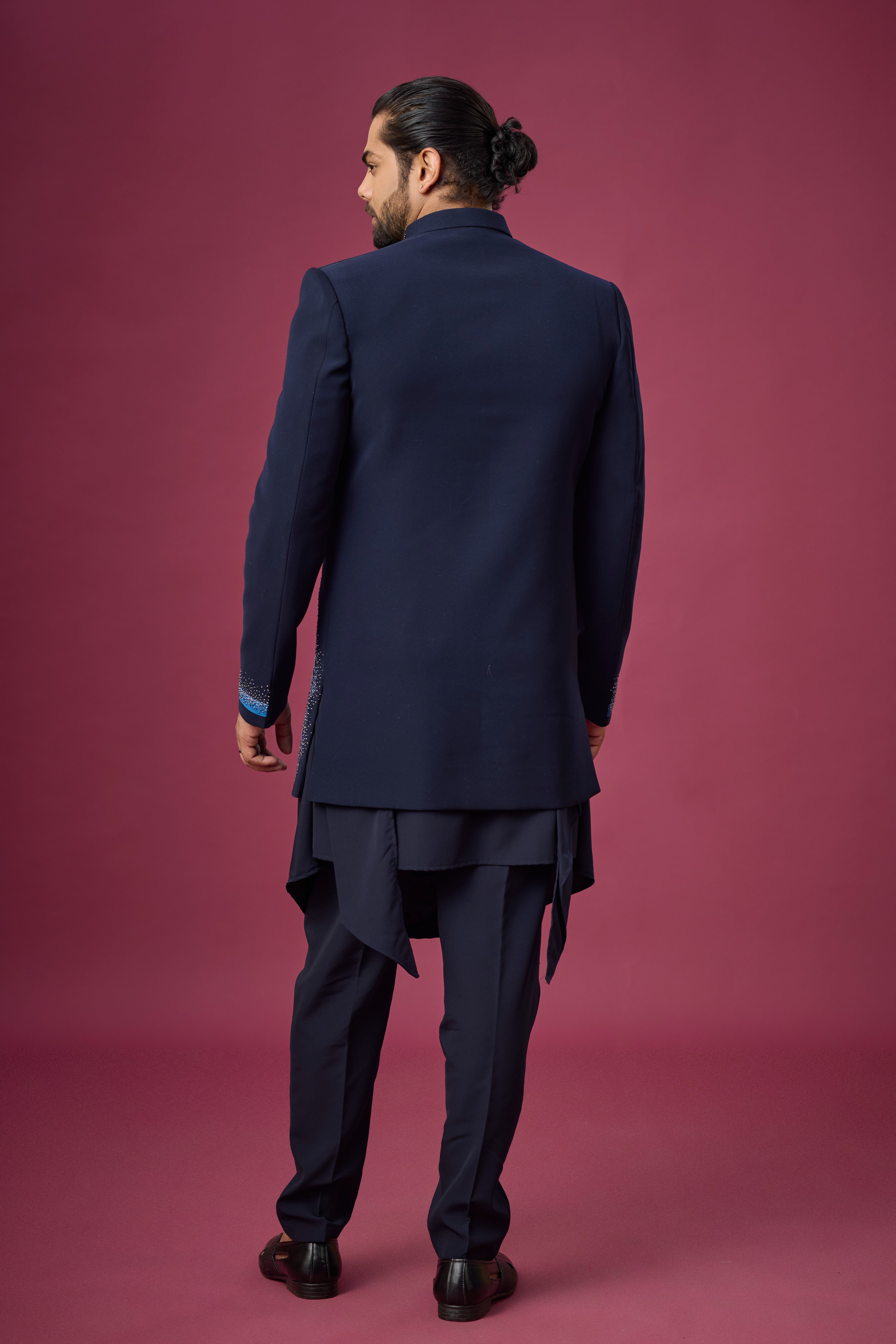 Midnight Sapphire Peacock Embellished Indo-Western Ensemble