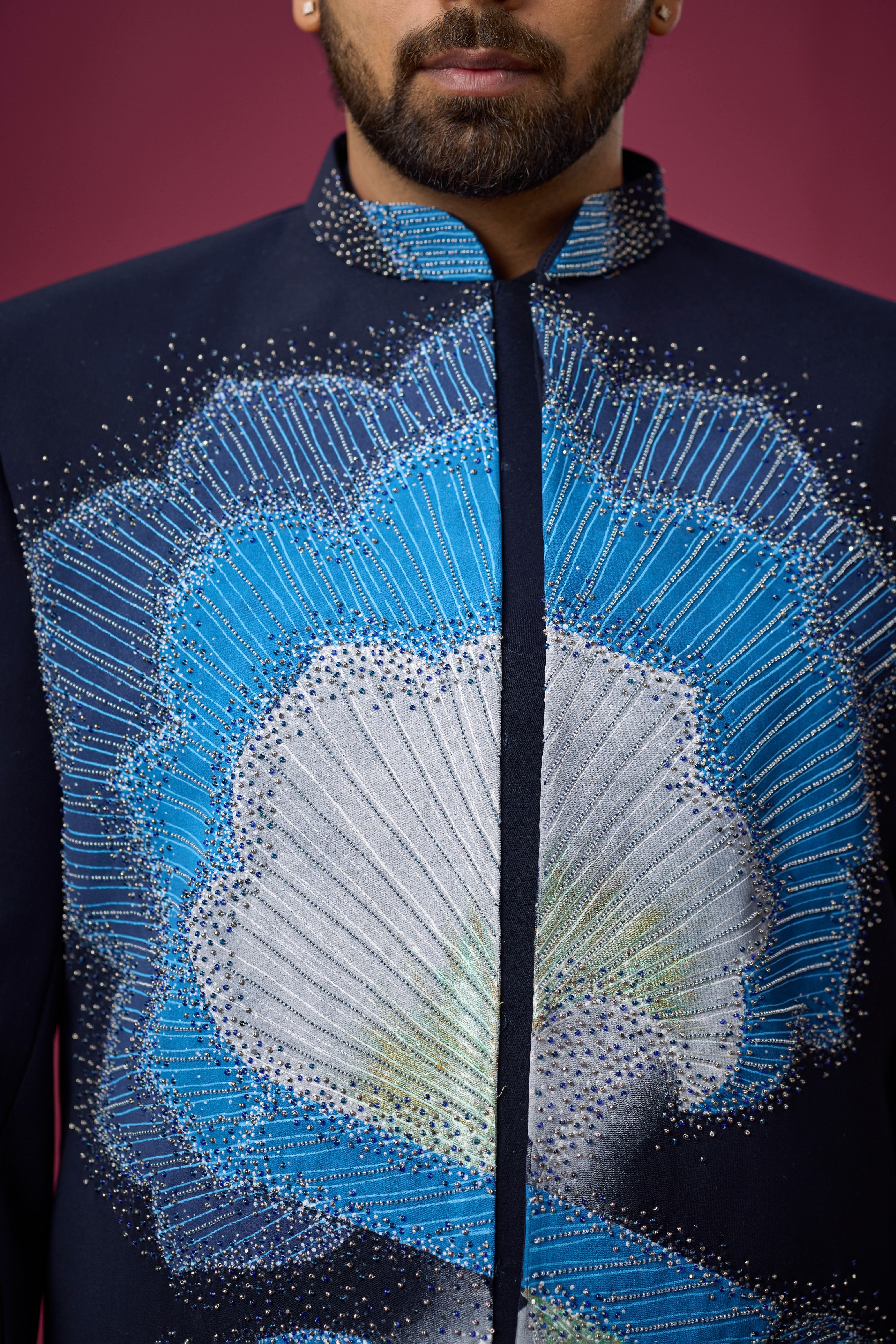 Midnight Sapphire Peacock Embellished Indo-Western Ensemble