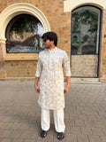 Ivory Blue Floral Embroidered Kurta for Men