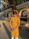 Mustard Yellow Floral Embroidered Kurta for Men