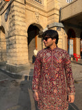 Maroon Heavy Embroidered Kurta for Men