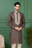 Royal Mocha Linen Embroidered Wedding Kurta for Men