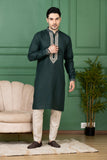 Regal Emerald Linen Embroidered Wedding Kurta for Men