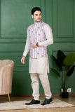 Pastel Lilac Linen Striped Jacket Kurta Set for Men