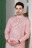 पुरुषों के लिए ब्लश पिंक लिनेन एम्ब्रॉइडर्ड वेडिंग कुर्ता सेट