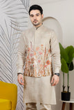 Ivory Linen Floral Meadow Jacket Kurta Set for Men