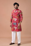 Royal Red Floral Embroidered Wedding Kurta Set