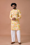 Sunshine Yellow Printed Festive Kurta with Straight Pants