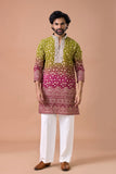 Ombre Green to Wine Heavy Embroidered Kurta Set