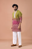 Ombre Green to Wine Heavy Embroidered Kurta Set