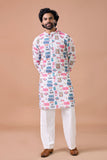 Festive Mosaic Print Kurta with White Pants