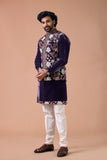 Royal Purple Embroidered Nehru Jacket Kurta Set