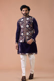 Royal Purple Embroidered Nehru Jacket Kurta Set